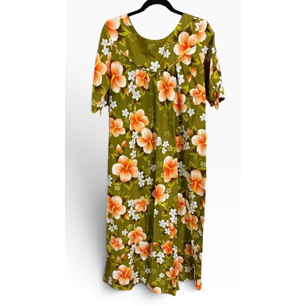 Ui-Maikai Hawaii Vintage Floral Maxi Dress Bark Cloth 60s Muumuu Aloha Hibiscus